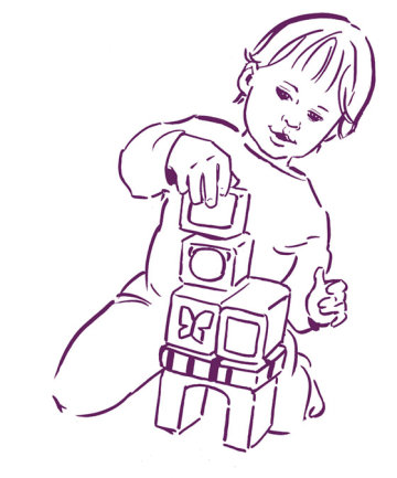 Illustration: Kleinkind spielt mit Bauklötzen