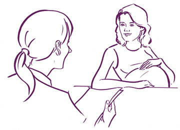 Illustration: Schwangere Frau im Gespräch mit anderer Frau